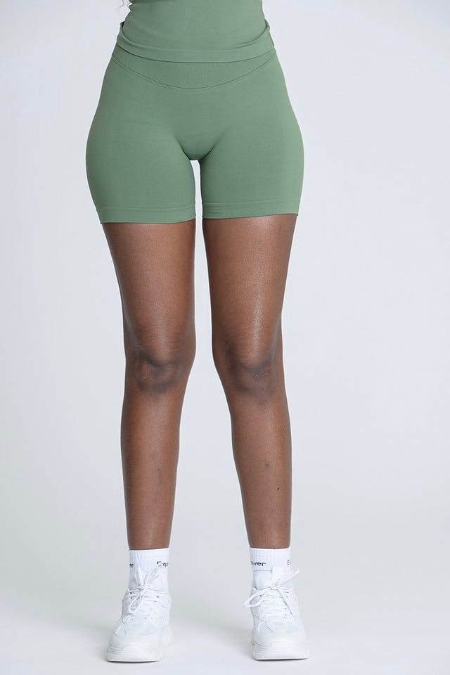 Empower Smooth Contour Mid Waist Shorts - Olive Green