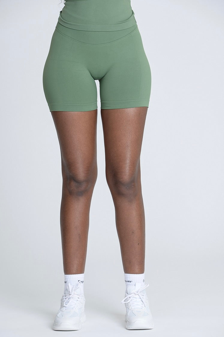 Empower Smooth Contour Mid Waist Shorts - Olive Green