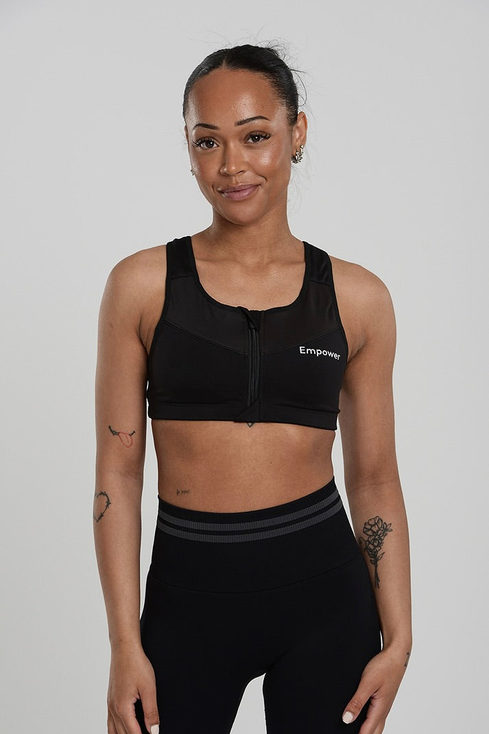 Zipper Sport Bra Black