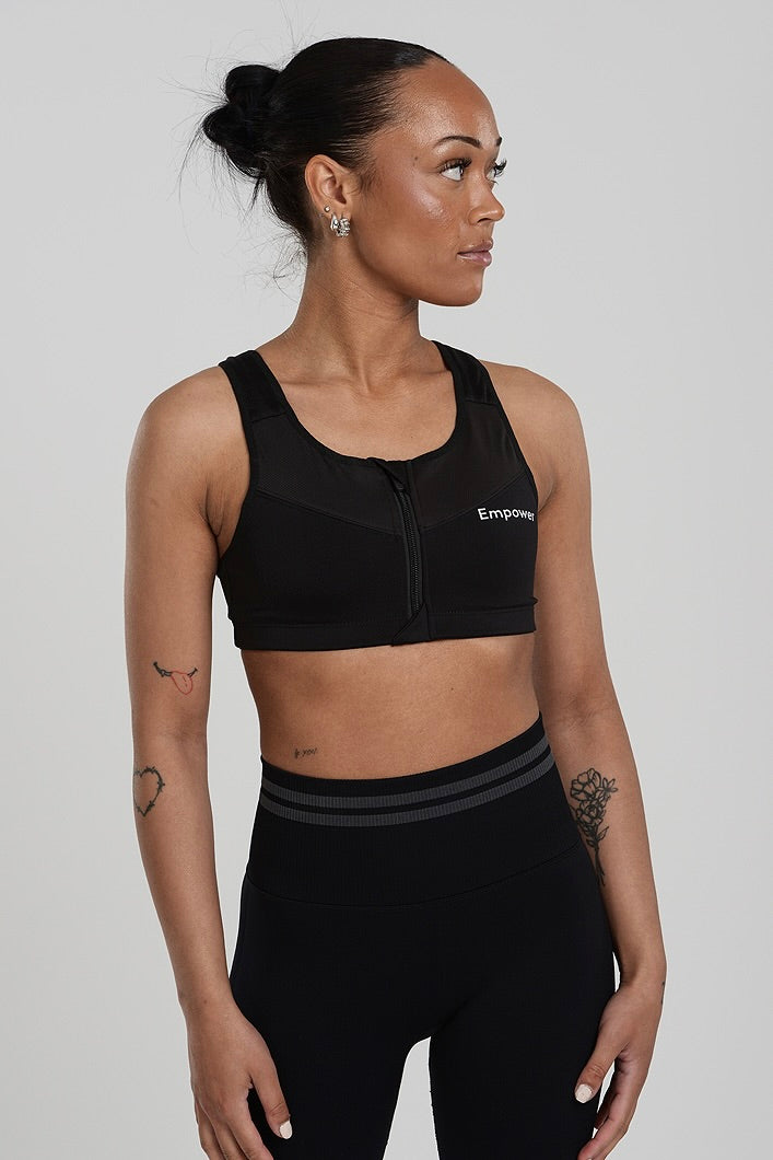 Zipper Sport Bra Black