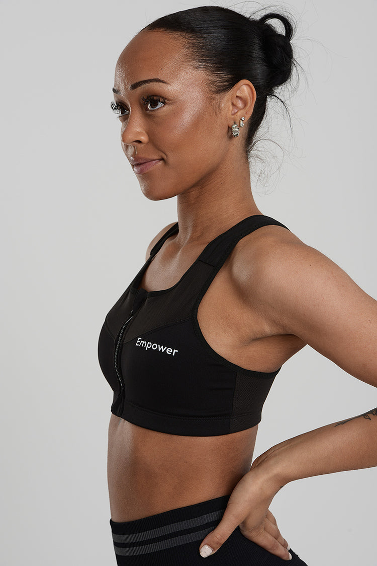 Zipper Sport Bra Black