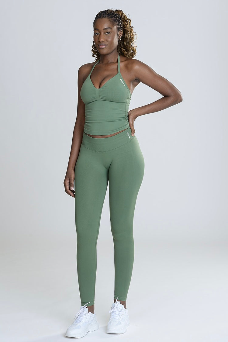 Empower Smooth Contour Halter Top - Olive Green