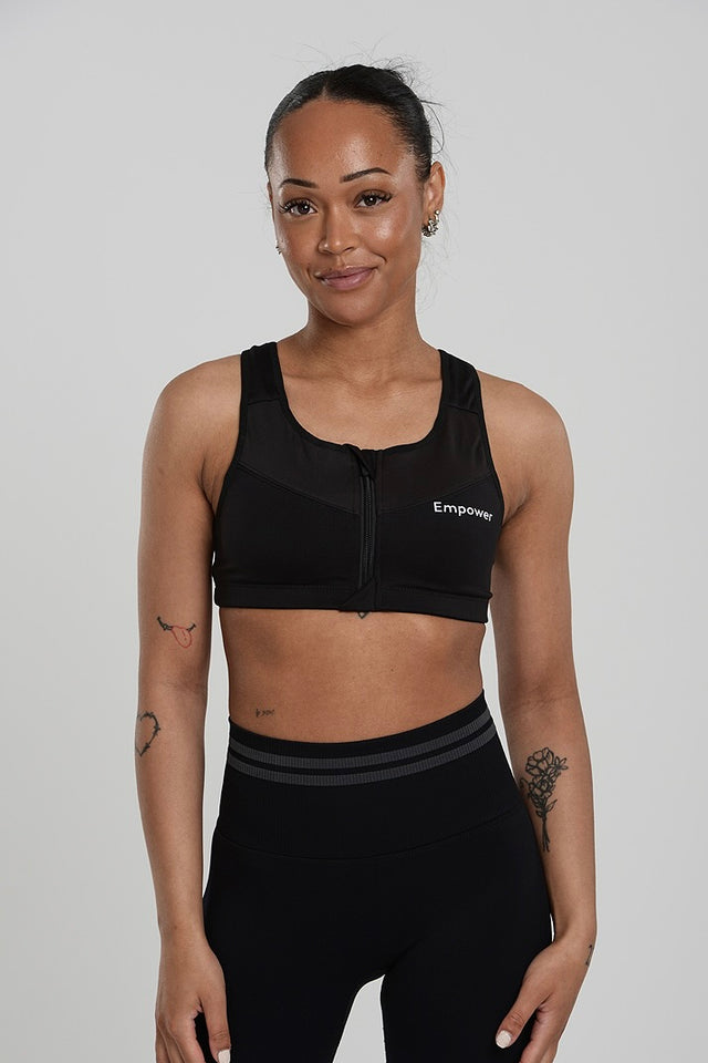 Zipper Sport Bra Black