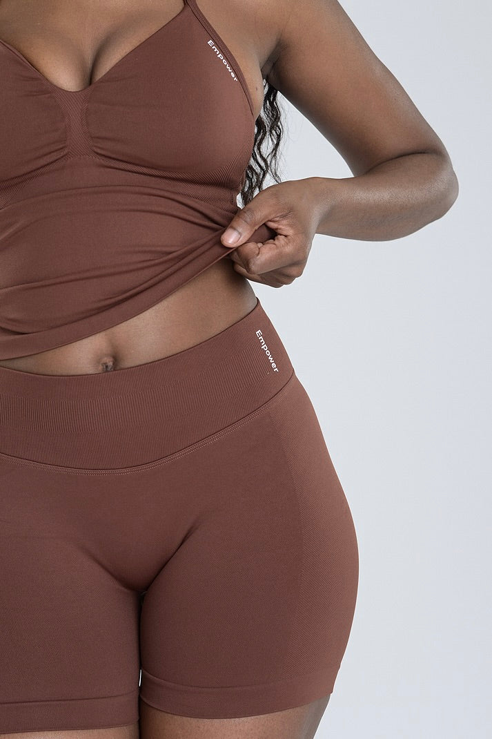 Empower Smooth Contour Mid Waist Shorts - Cacao Brown