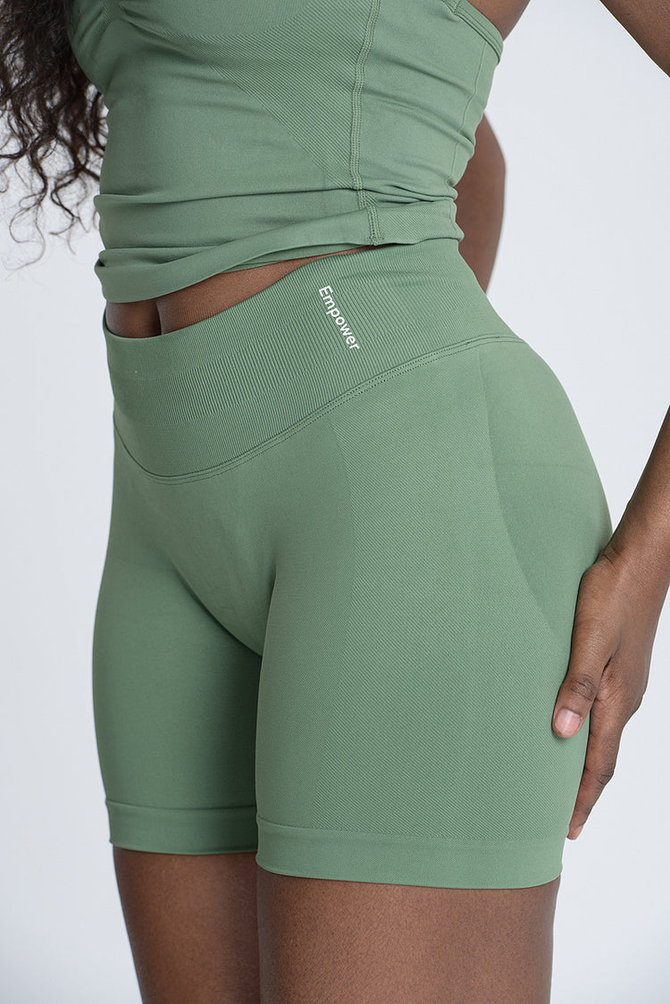 Empower Smooth Contour Mid Waist Shorts - Olive Green